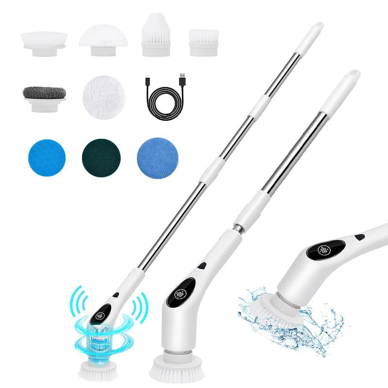 Electric Spin Scrubber - 2024 Advanced IPX7 Waterproof Bathroom Cleaning Brush with Extended Handle, Three Speed Settings, and Interchangeable Heads for Tub, Shower, and Tile Floor Maintenance