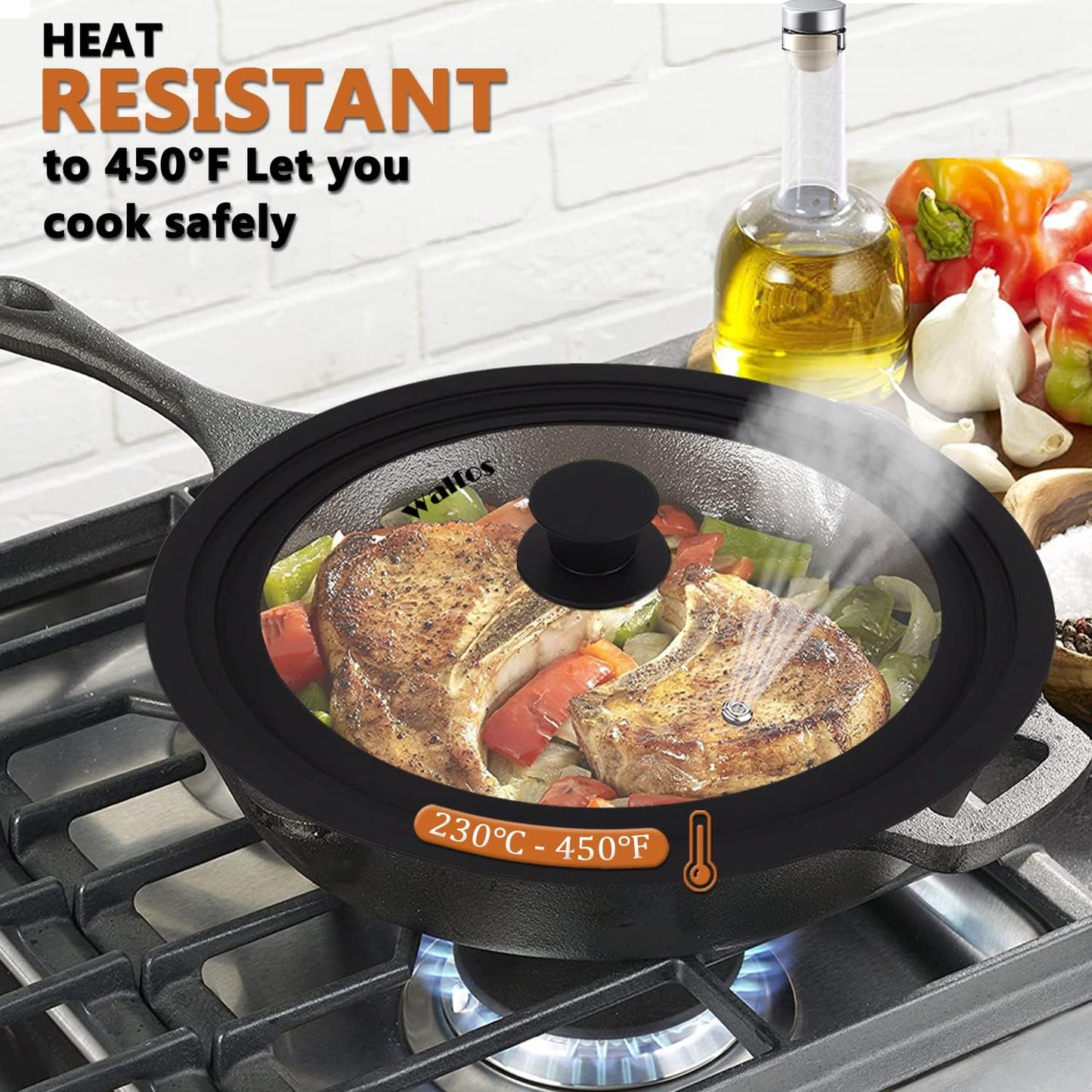 Versatile Universal Lid for Pots, Pans & Skillets - Fits 6.5", 7", & 8" Cookware - Durable Tempered Glass with Heat-Resistant Silicone Rim