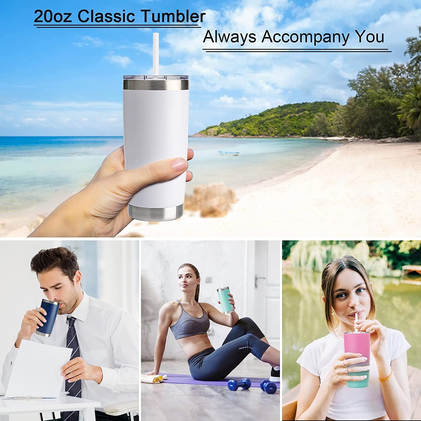 CIVAGO 20 oz Stainless Steel Vacuum Insulated Tumbler with Lid and Straw - Double Wall Powder Coated Travel Mug for Water and Coffee, Spill-Proof Design for Indoor and Outdoor Use (Navy Blue, Single Pack)