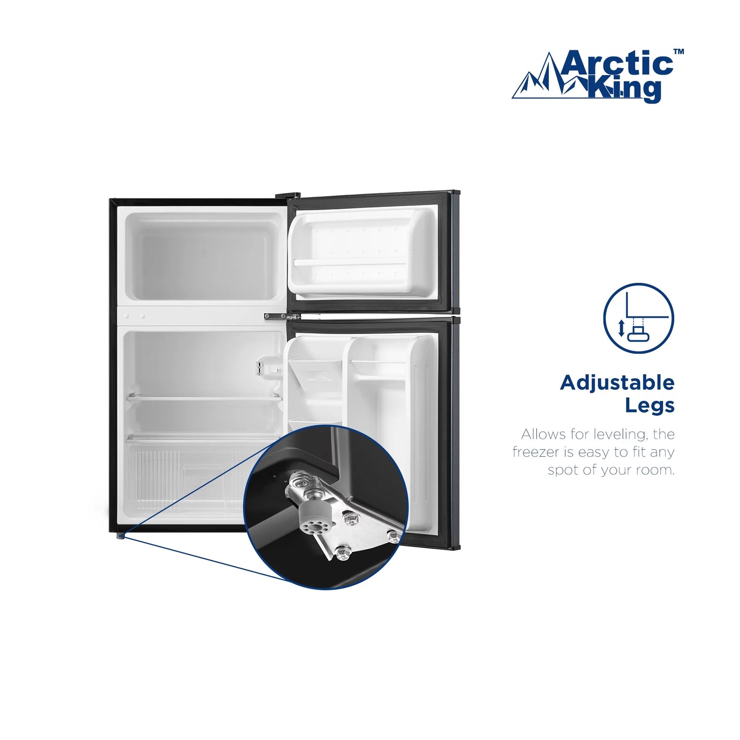 Arctic King 3.2 Cu Ft Two Door Mini Fridge with Freezer, Stainless Steel, E-Star