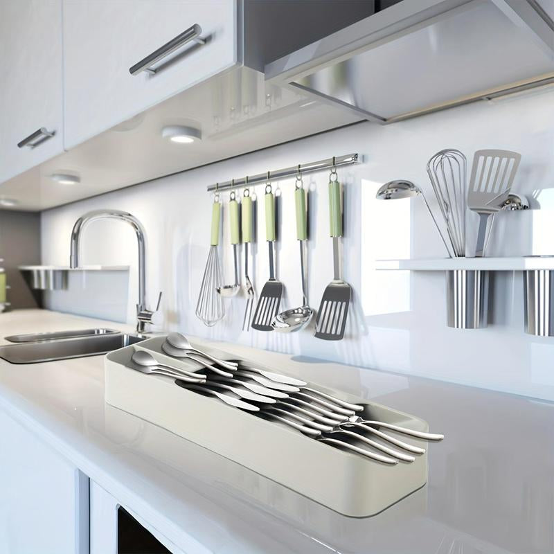 Multi Grid Cutlery Divider Organizer, 1 Count Multifunctional Knife and Fork Compartment Storage Box, Drawer Storage Tray for Kitchen, Summer Kitchen Accessories, Summer for Gift, Kitchen Gadgets