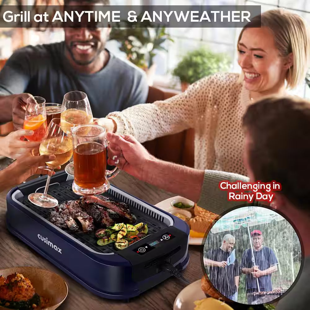 267Sq. In. Blue Smokeless Electric Portable Indoor Grill with 1500-Watt Fast Heating