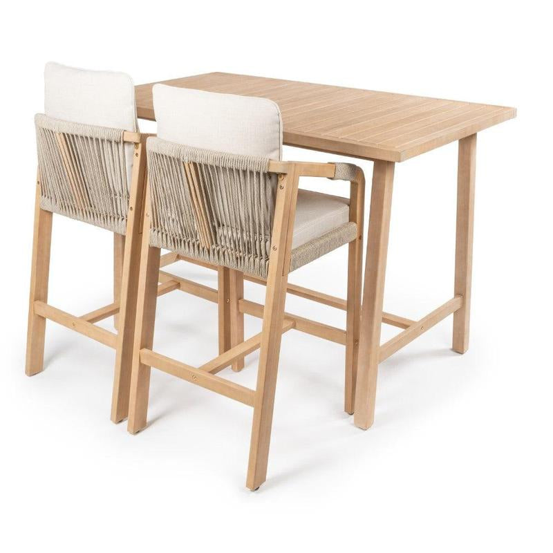 JONATHAN Y Porto Modern Coastal 3-Piece Acacia Wood Outdoor Bar Set with Cushions