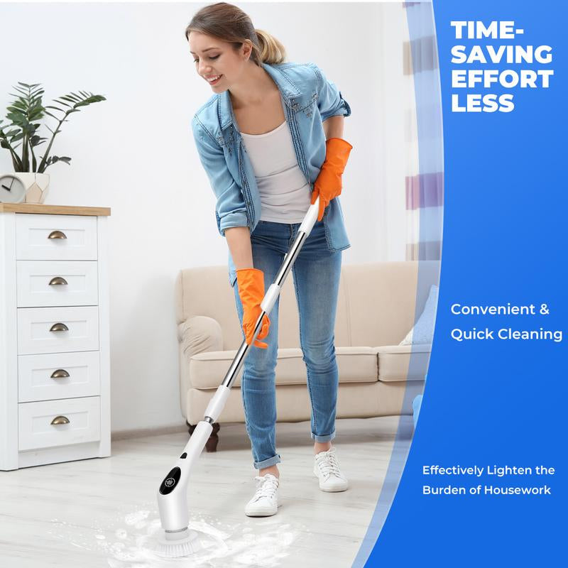 Electric Spin Scrubber - 2024 Advanced IPX7 Waterproof Bathroom Cleaning Brush with Extended Handle, Three Speed Settings, and Interchangeable Heads for Tub, Shower, and Tile Floor Maintenance