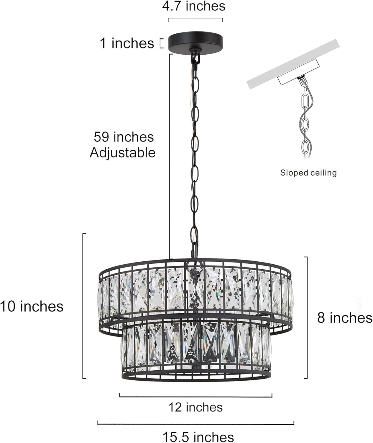 Elegant 4-Light Round Crystal Chandelier for Dining Room and Living Spaces, 2-Tier Design, 15.5" Diameter
