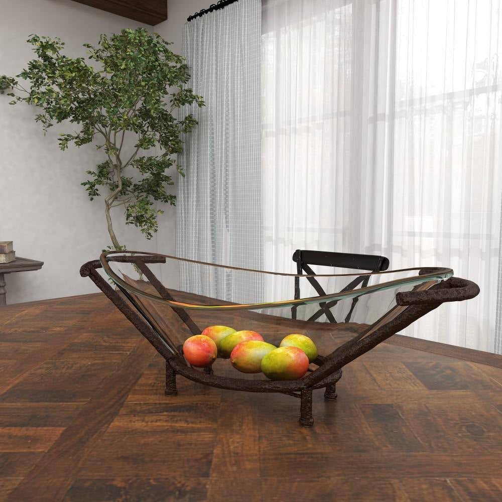 Clear Kitchen Decorative Serving Bowl with Brown Metal Base