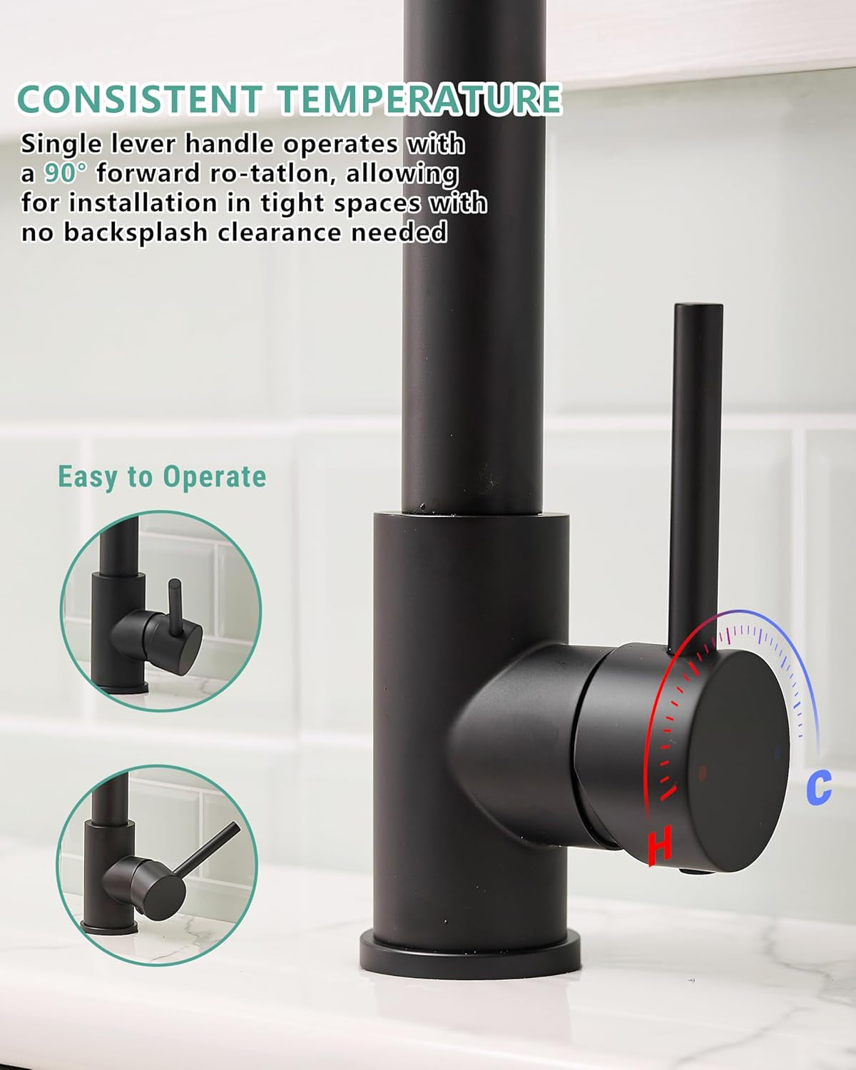 Black Kitchen Faucet with Pull down Sprayer,Commercial LED Kitchen Faucet,Single Handle Single Hole Kitchen Sink Faucet