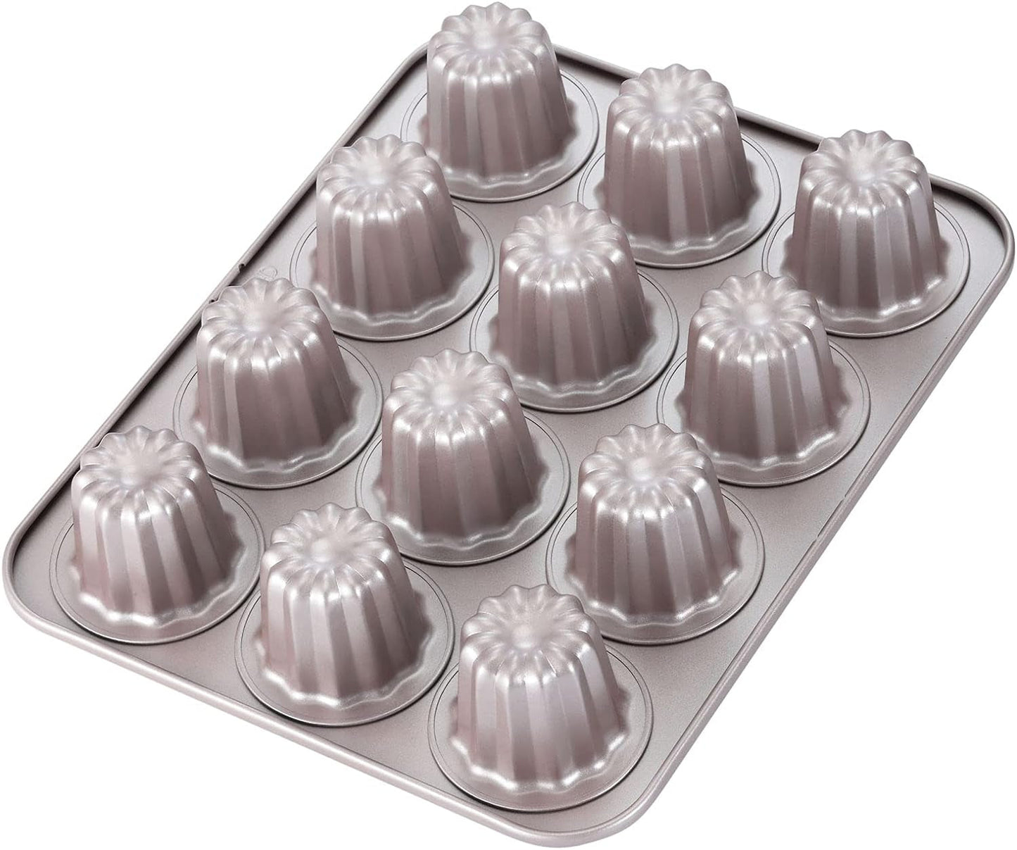CHEFMADE Non-Stick Canele Mold Cake Pan - 12-Cavity Bakeware for Muffins and Cupcakes, Oven Safe in Champagne Gold