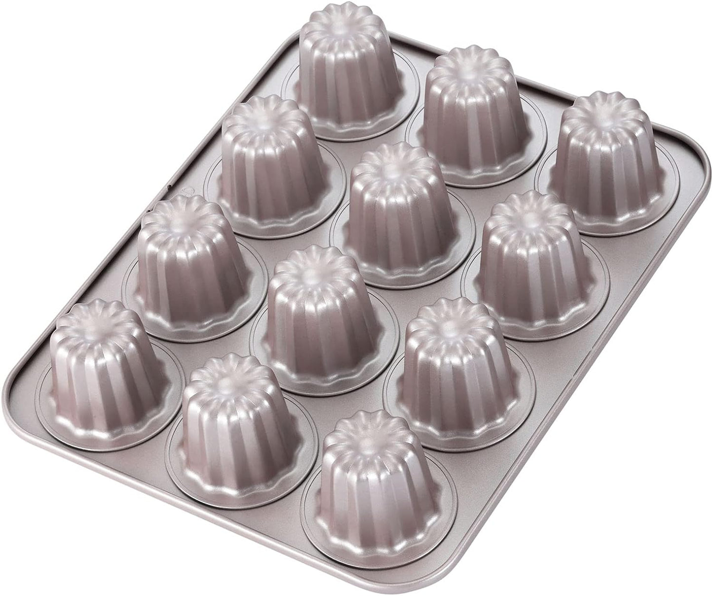 CHEFMADE Non-Stick Canele Mold Cake Pan - 12-Cavity Bakeware for Muffins and Cupcakes, Oven Safe in Champagne Gold