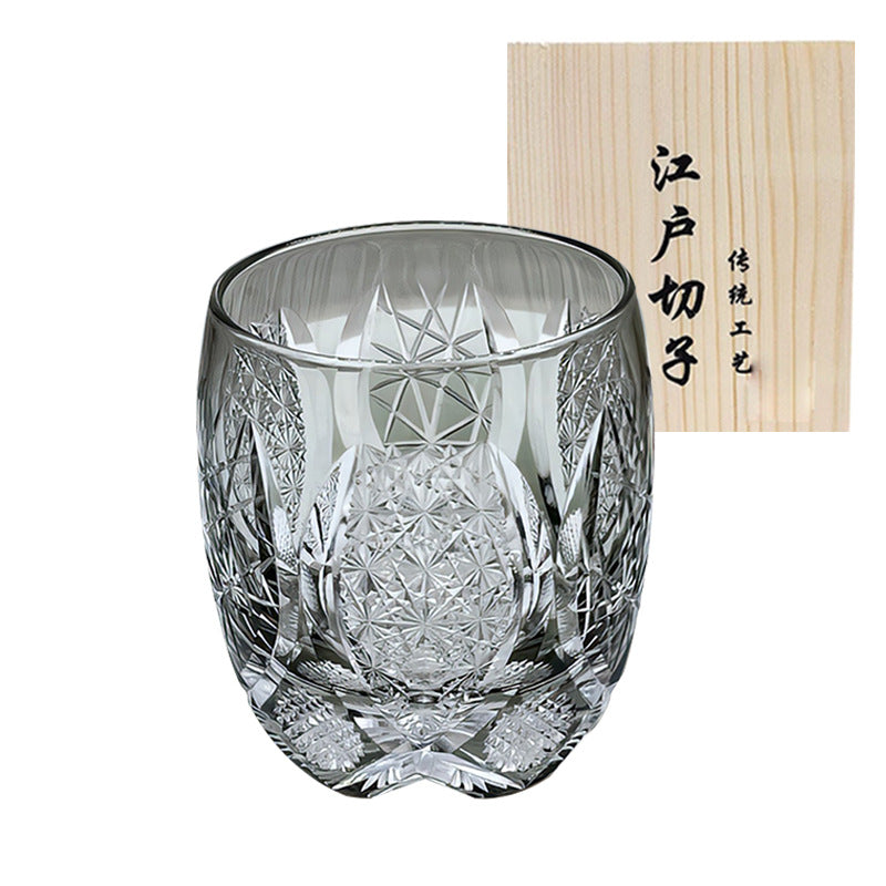 Color: Transparent Plastic Green Ink - Japanese-style Edo Crystal Glass Whisky Tumbler