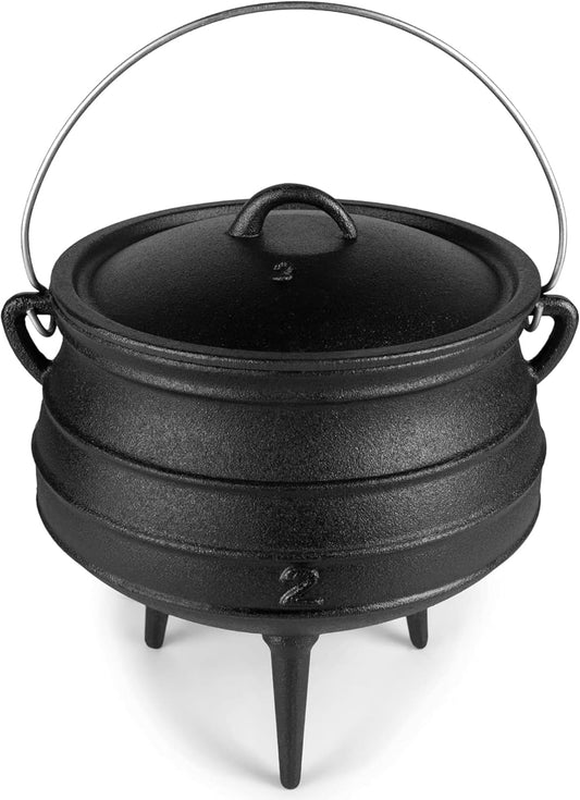 Bruntmor 8-Quart Pre-Seasoned Cast Iron Cauldron - African Potjie Pot with Lid - 3-Legged Design for Optimal Heat Distribution - Outdoor Cast Iron Dutch Oven for Campfire Cooking and Boiling