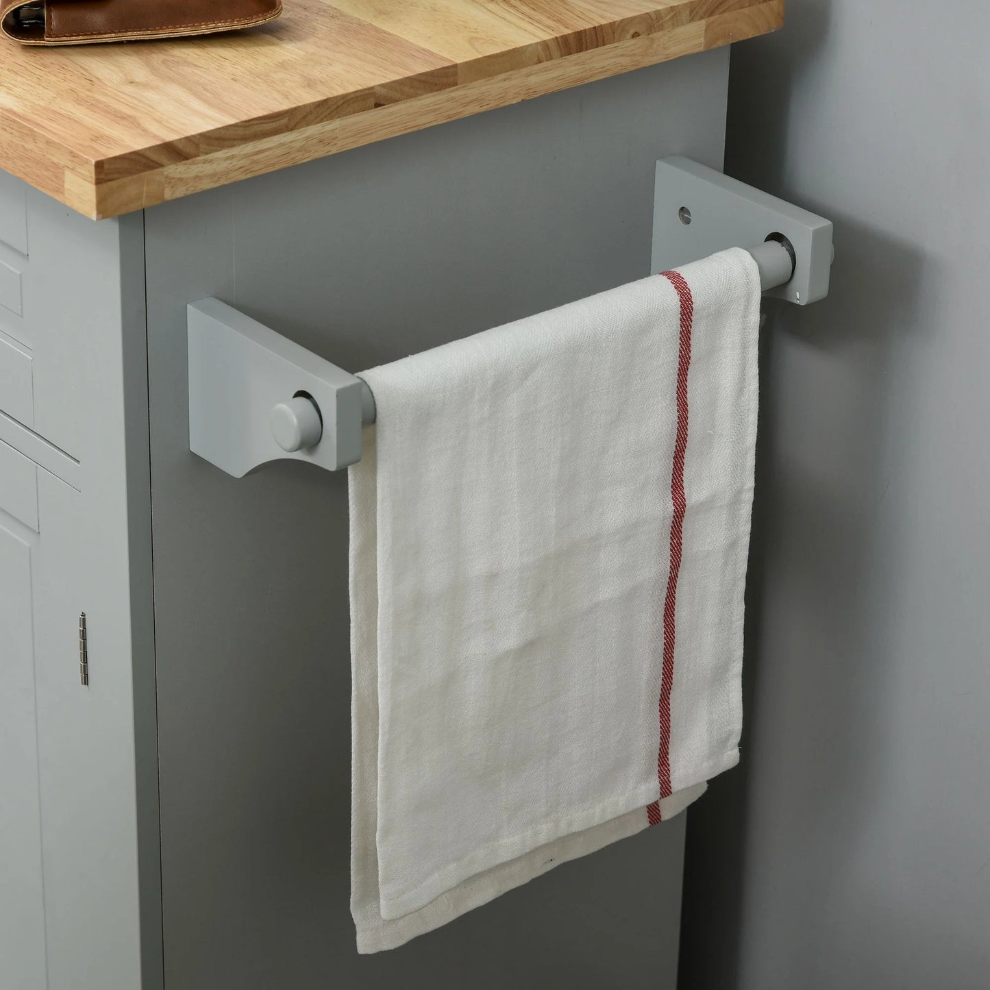 HOMCOM Rolling Kitchen Island Cart with Rubber Wood Top, Spice Rack, Towel Rack & Drawers for Dining Room, Grey