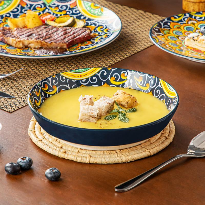 Vancasso Boho Chic Ceramic Dinnerware Set for Six - Vibrant Plates and Bowls