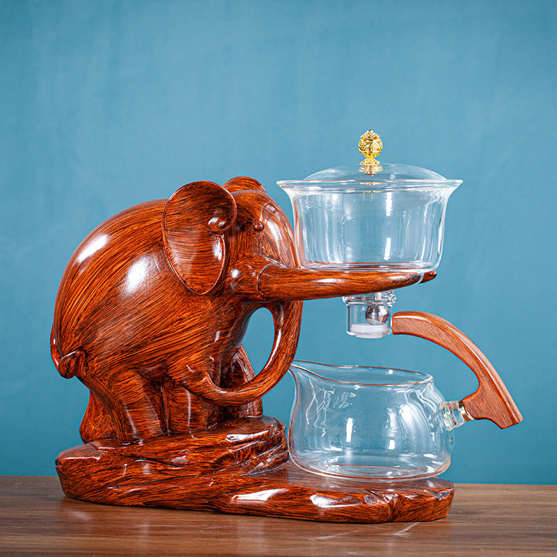 Color Classification: Red Elephant Glossy - Glass Kung Fu Tea Set Home Jixiang Lazy Automatic Tea Set Office Tea Infuser Company Activity Gifts