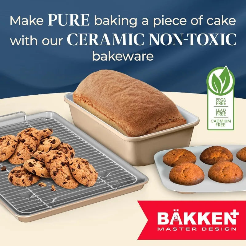 8-Piece Stackable Bakeware Set - Ceramic Non-Stick Coating, Baking Sheets, Assorted Baking Pans, PTFE, PFOA & PFOS Free