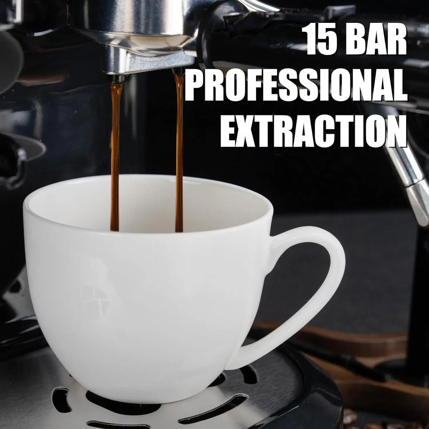 Espresso Machine 15 Bar, Coffee Maker With Milk Frother Steam Wand, Built-In Bean Grinder, Combo Cappuccino Machine with 7