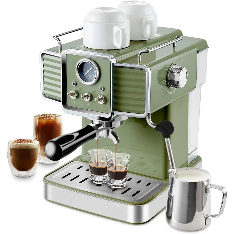 Espresso Coffee Machine 15 Bar Espresso Maker with Milk Frother Steam Wand Cappuccino, Latte for Home Barista, 1.6L