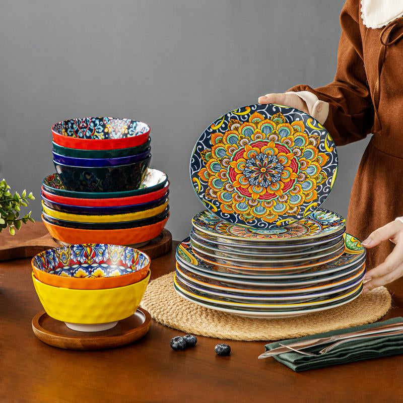Vancasso Boho Chic Ceramic Dinnerware Set for Six - Vibrant Plates and Bowls