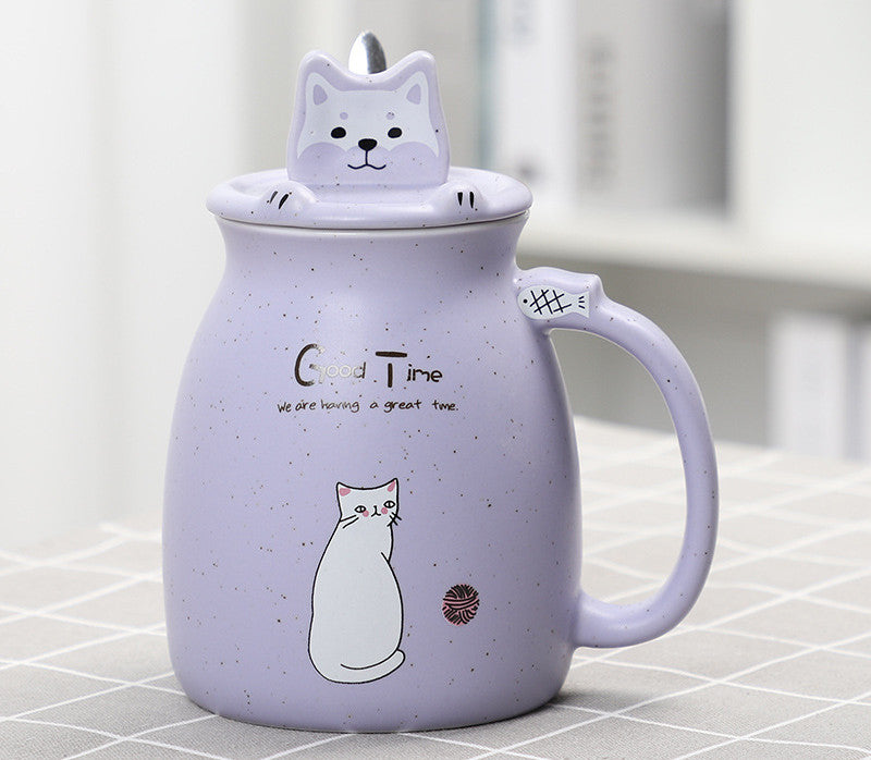 Color: Purple - Cute ceramic large capacity mug