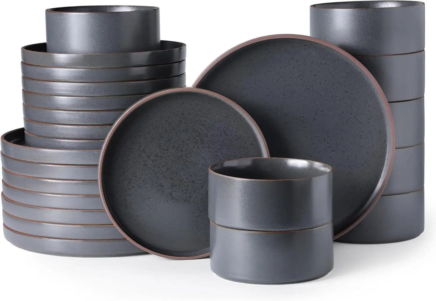 Ceramic Dinnerware Sets of 6, High Edge Stoneware Plates and Bowls Set, Chip and Crack Resistant |