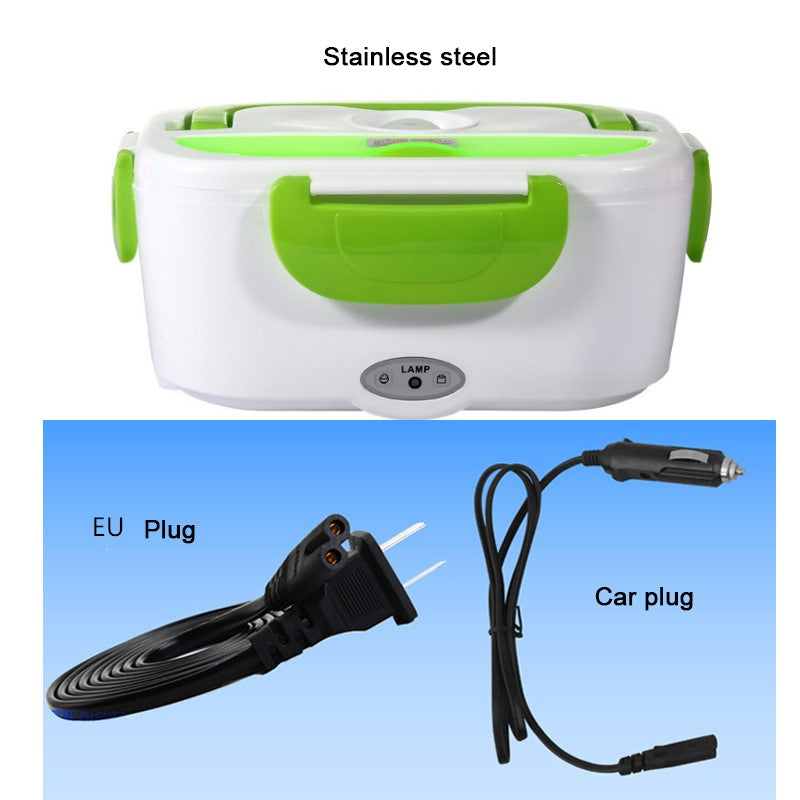 Color: Green Steel, Model: EU and Car - Portable Electric Heating Lunch Box