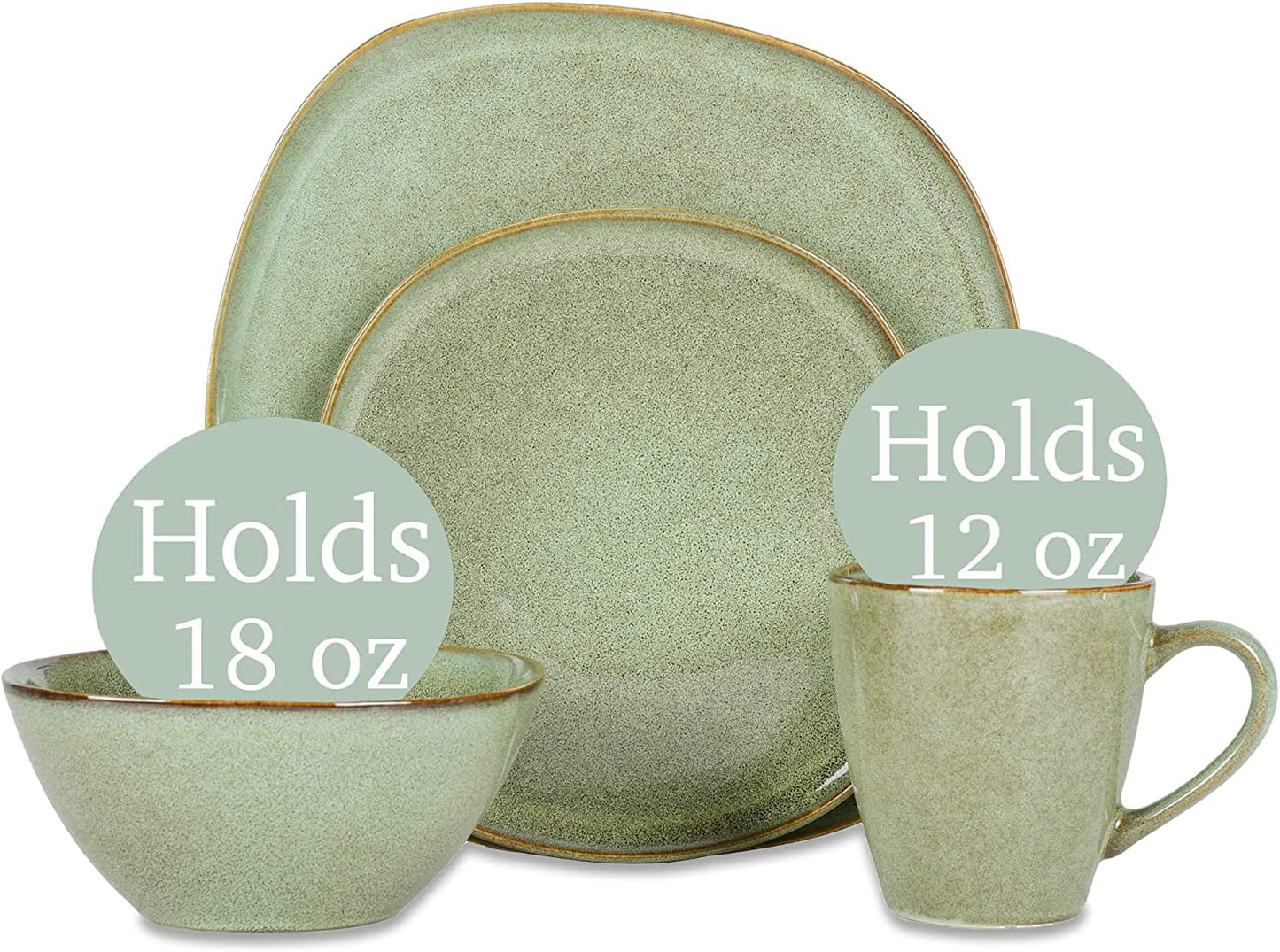 Elanze Designs Modern Chic Smooth Ceramic Stoneware Dinnerware 16 Piece Set - Service for 4, Sage Green