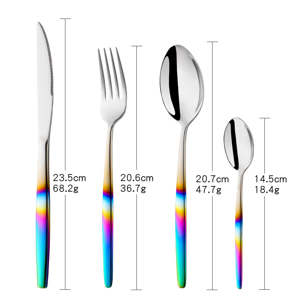 Rainbow Flatware Set Gold Cutlery Sets Stainless Steel Flatware Restaurant Dinnerware Set Tableware Spoon And Fork Set