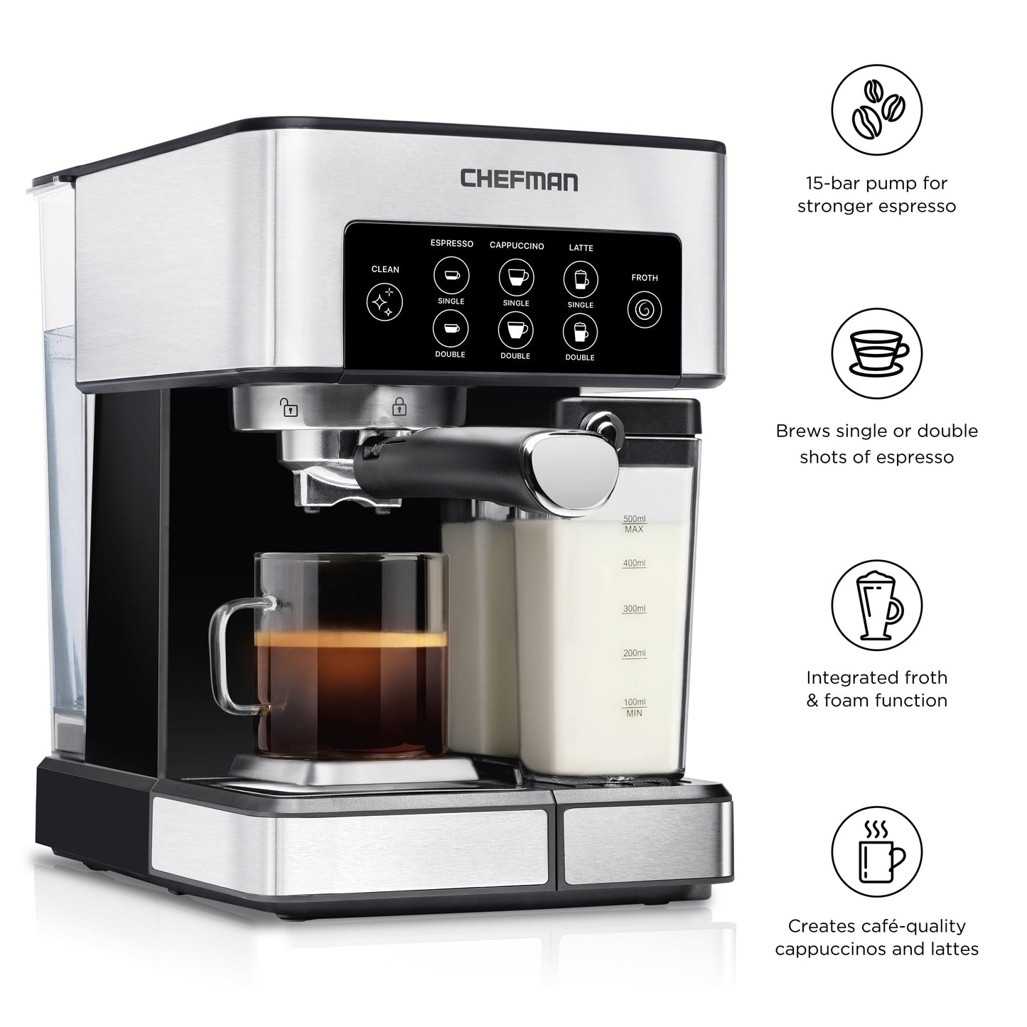 Chefman 1.8L Barista Pro Espresso Machine in Stainless Steel