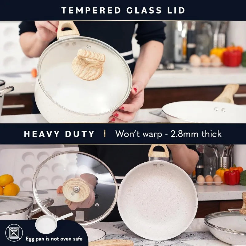 Pots and Pans Set Non Stick - Induction Compatible Kitchen Cookware Sets + Bakeware Sets - Non Stick, PFOA Free, Oven Safe Pot