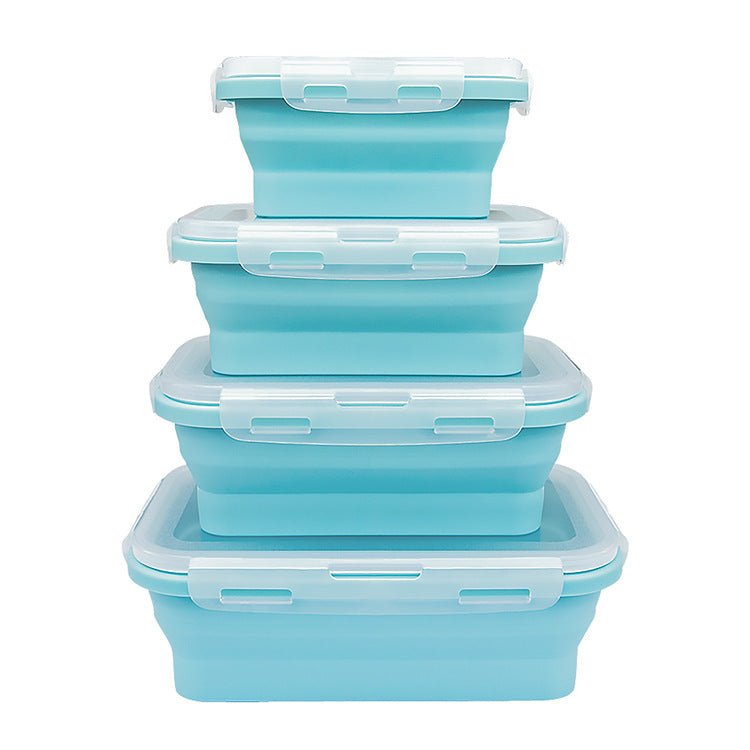 Blue Silicone Lunch Box - 1200ml Capacity - Foldable Microwave Oven Storage Box