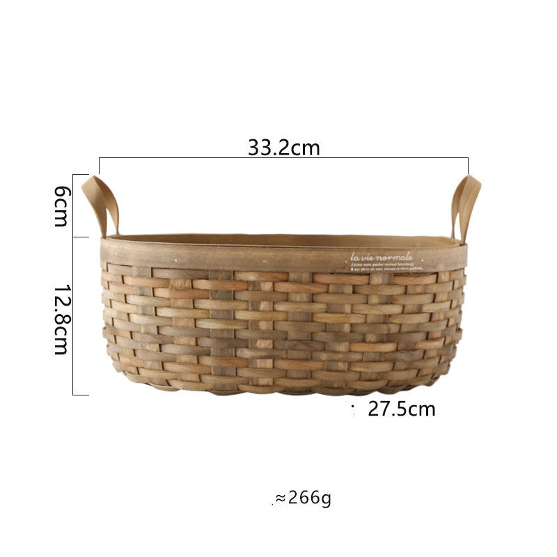 Size: large - Hand-woven Old Carbonized Wood Chip Handle Storage Basket