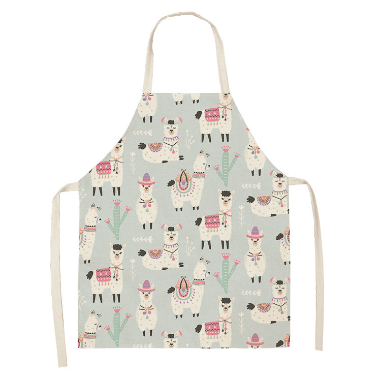 style: WQL0149 16, Size: 47x38 - Cartoon Cute Forest Alpaca Series Cotton And Linen Apron Support Customized Pictures