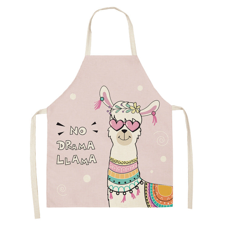 style: WQL0149 18, Size: 47x38 - Cartoon Cute Forest Alpaca Series Cotton And Linen Apron Support Customized Pictures