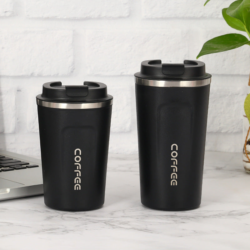 Color: Black, Capacity size: 380ml - Stainless Steel Coffee Cup Double Vacuum Cup Outdoor Leisure Mug