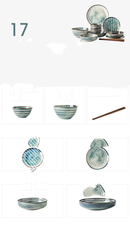 style: Indigo Naturalis 17piece set - Bowl And Dish Set Household North European Retro Ceramic Plate And Bowl Combination