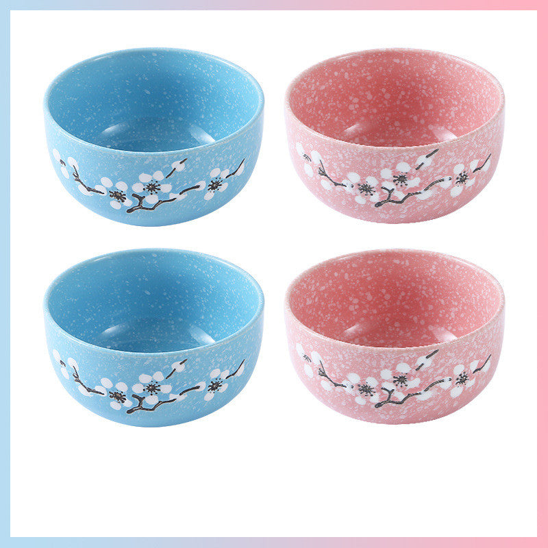 Color: S - Underglaze Ceramic Bowl Japanese Creative Baby Cute Plum Blossom Small Bowl Household Tableware Children Eating Bowl Soup Bowl