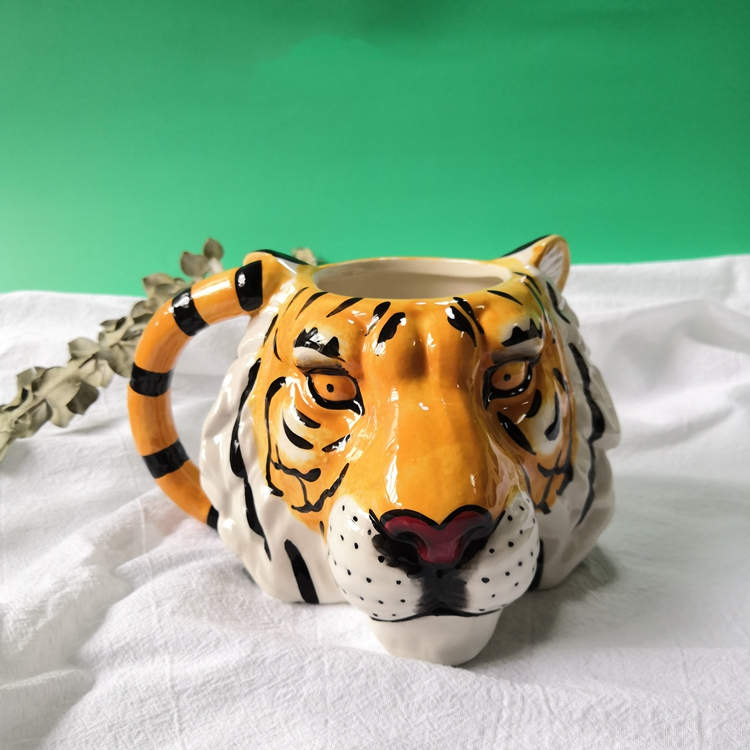 Color: 450ml tiger head - Creative Mug 3D Three-dimensional Animal Cup Personalized Visual Ceramic Water Cup Household