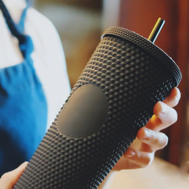 Color: Black, capacity: 710ml - Bright Diamond Starry Straw Cup Durian Cup