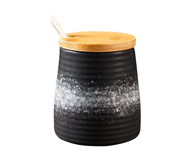 Color: Large Moyun seasoning can - Japanese Seasoning Pot Ceramic Suit Restaurant Seasoning Pot With Cover Commercial Salt Pot Chili Oil Tank Household Kitchen