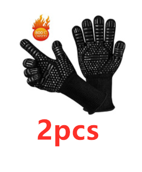 High Temperature And Fireproof Barbecue Household Baking Gloves - Color: Black equal sign2pcs