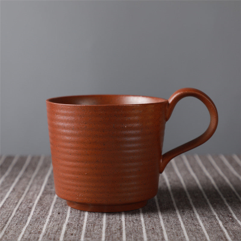 Color: Red brown, style: Large capacity coffee cup - Japanese Retro Ceramic Coffee Cup And Saucer Set Creative Souvenir Cup Afternoon Tea Mug Stoneware Coffee Cup