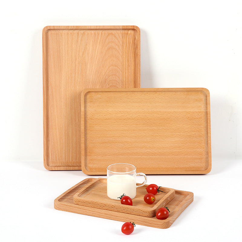 Dimensions: 18x13x1.5cm - Round Rectangular Wooden Tray Breakfast Food Dinner Dessert Tea Tray Wood Tray Family Kitchen Accessories Organizer