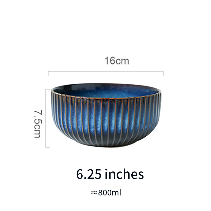Color: Striped bowl, Size: 6.25inch - Kiln Turned Blue Ceramic Tableware Noodle Bowl