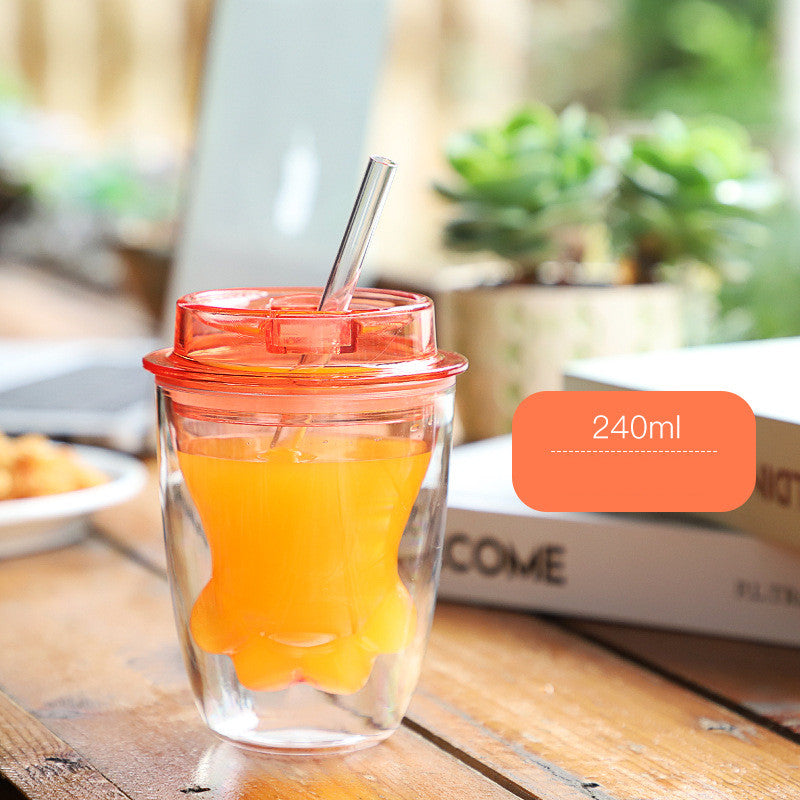 Double-layer Insulated Cat's Claw Coffee Cup Portable Handy Plastic Water Cup