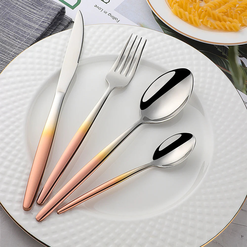 Rainbow Flatware Set Gold Cutlery Sets Stainless Steel Flatware Restaurant Dinnerware Set Tableware Spoon And Fork Set