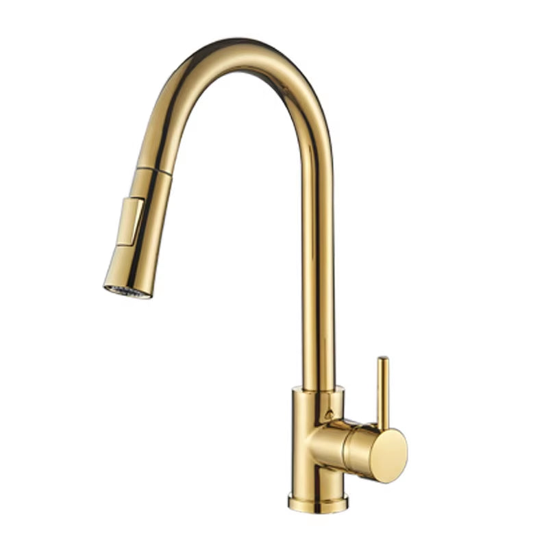 Kitchen Faucet Brushed Gold Pull Out Kitchen Sink Water Tap Single Handle Mixer Tap 360 Rotation Kitchen Shower Faucet
