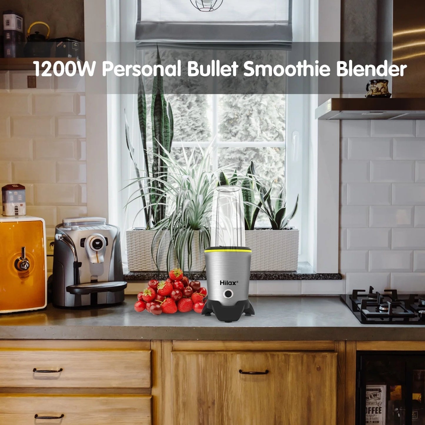 Hilax Personal Portable Blender for Shakes, Smoothies, and Food Preparation - 1200W Countertop Blender with 35oz and 14oz BPA-Free Bottles (Silver)