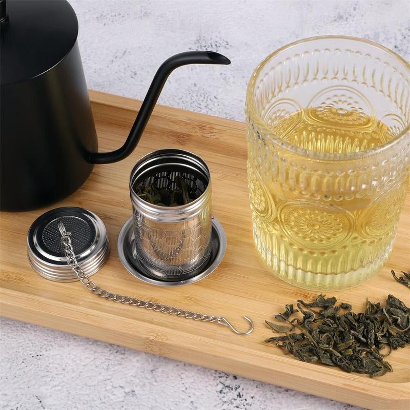 Stylish 2-Piece Stainless Steel Tea Infuser Set with Tray - Ideal for Loose Tea and Spices
