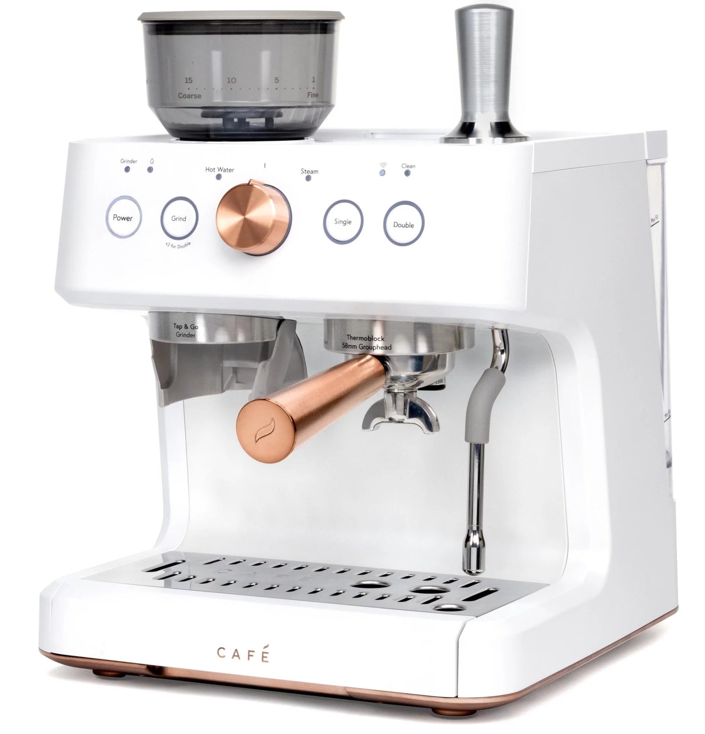 Café Bellissimo Semi-Automatic Espresso Machine with Milk Frother, Wi-Fi Connectivity, Built-In Bean Grinder, 15-Bar Pump, and 95-Ounce Water Reservoir in Steel Silver
