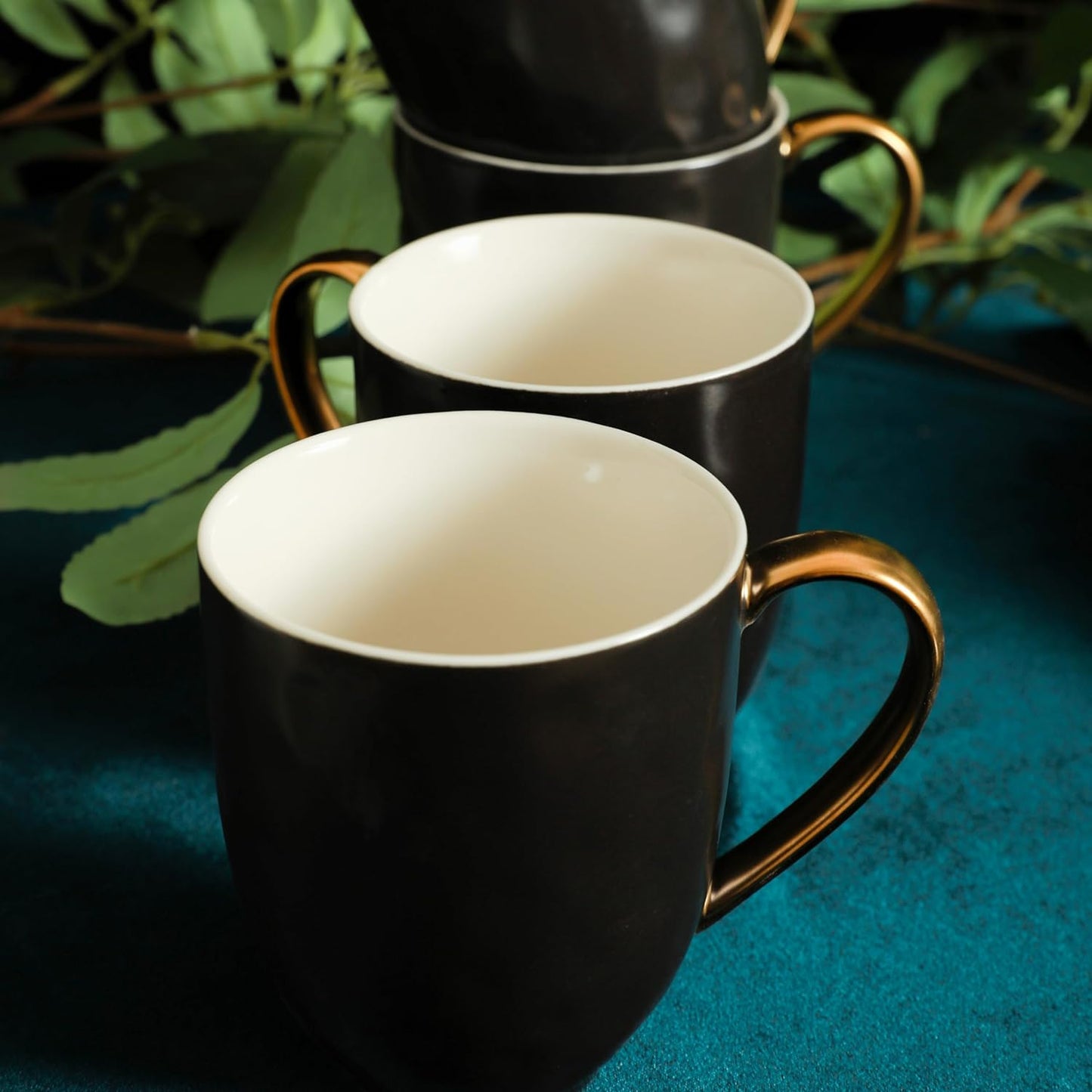 Stone Lain Florian Contemporary 16-Piece Porcelain Dinnerware Set with Black and Gold Rim for Four
